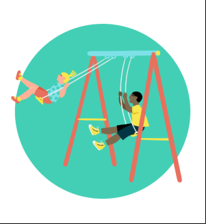 illustration of kids playing on swing