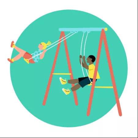 illustration of kids playing on swing